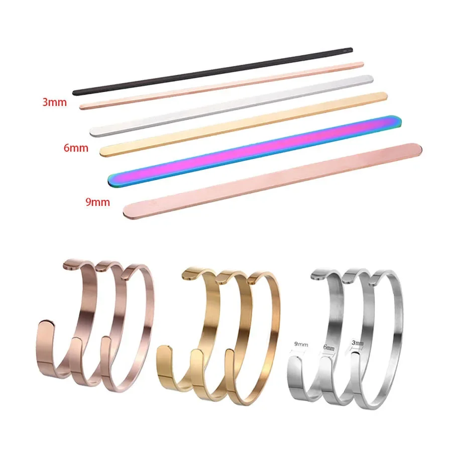 10pcs/Lot Rectangular Strip Blank Stamping Label Mirror Polished Stainless Steel Bracelet DIY C Opening Bracelet