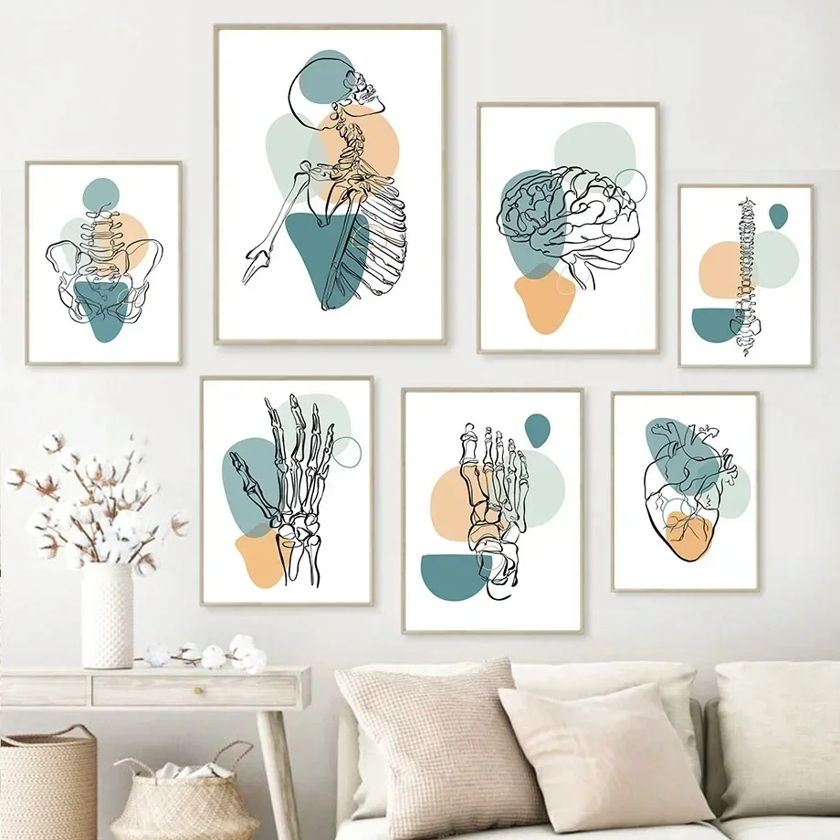 Abstract Medical Anatomy Heart Teeth Skeleton Canvas Painting Posters and Prints Wall Art Picture For Living Room Decoration ﻿