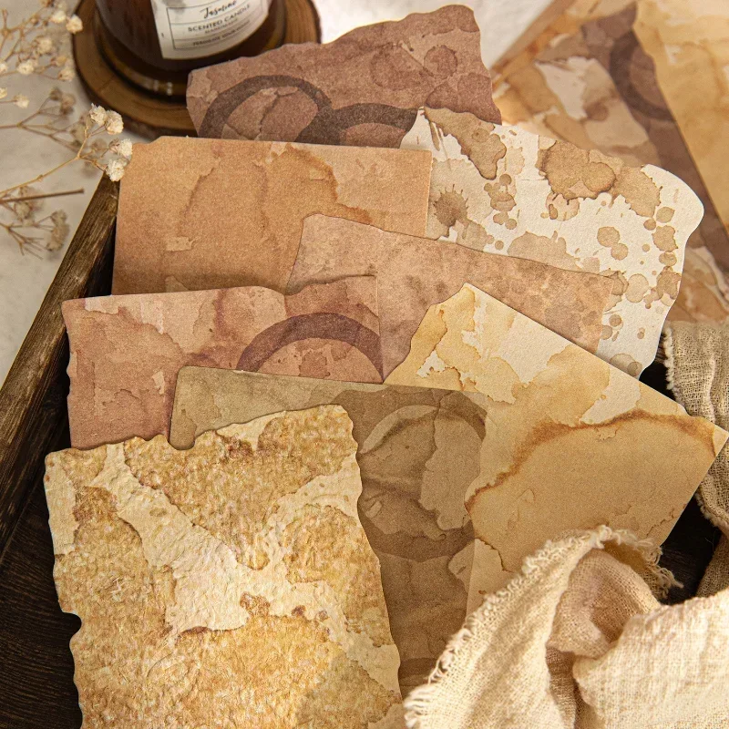 28 adet kabartma Vintage kabartma kahve lekeli dekor kağıt DIY el yapımı dergiler için kolaj koleksiyon defteri kağıdı günlükler malzemeleri