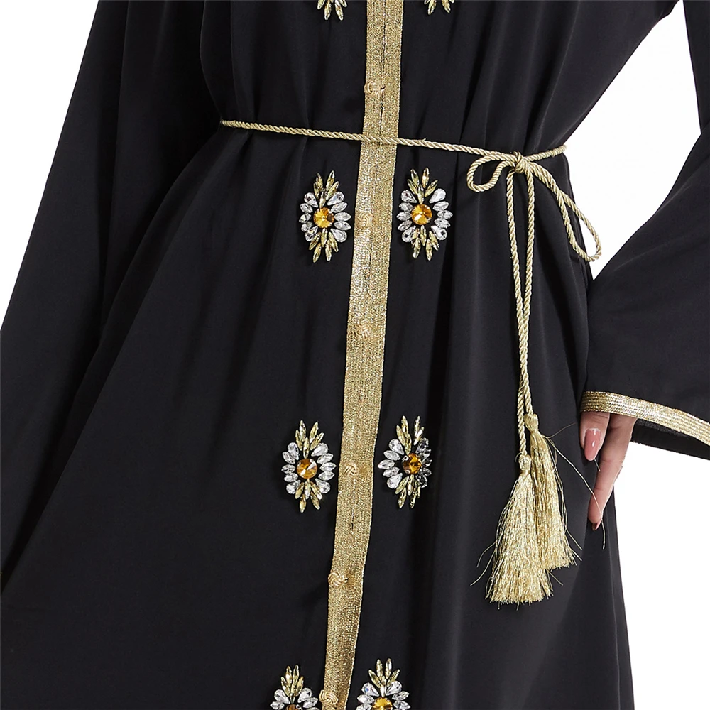 Moslim Abaya Vrouwen Jurk Abaya Luxe Strass Dubai Kalkoen Arabische Islamitische Jurk Kaftan Losse Casual Jurk Midden-Oosten Jurk