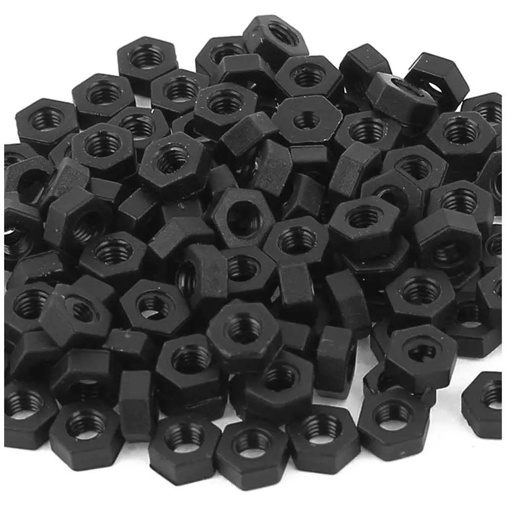 100 pcs M3 thread insert lock fixing screw nylon nuts hexagonal black image 3