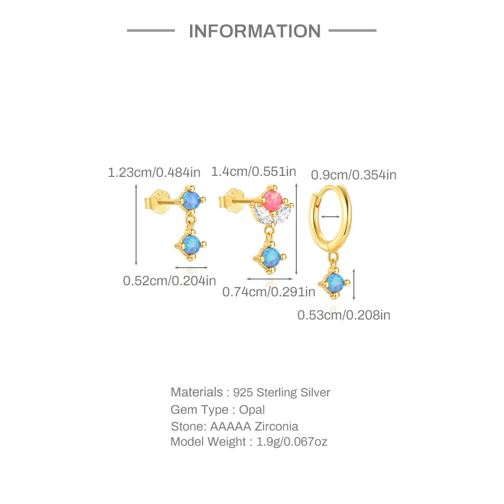 CANNER Colorful Opal Starry Sky 925 Sterling Silver Stud Earrings For Women Ins Blue Flowers Four Pointed Star Earrings Gift