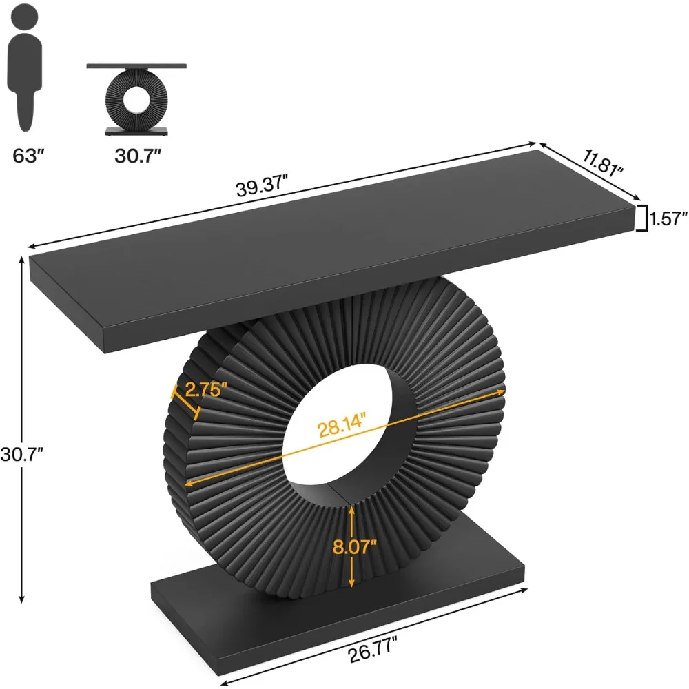 Modern Console Table with Geometric Base, 40 inch Wood Entryway Table Sofa Table Narrow Long, Contemporary Accent Tab