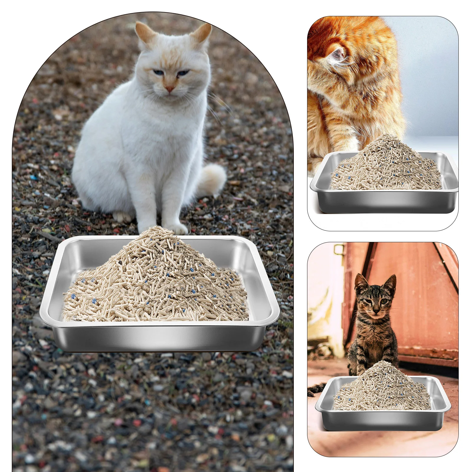 Stainless Steel Cat Litter Box Boxes Supply Outdoor Kennel Kitten Clean Toilet Decorative for Cats Household Open Type