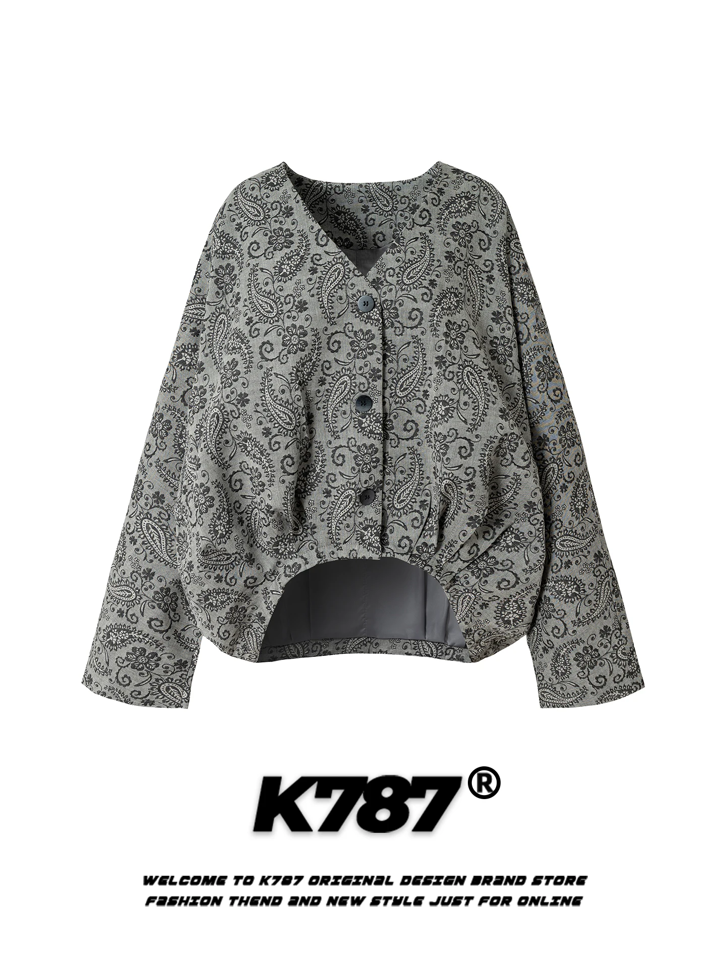 

K787 American Retro Jaet Men's Loose Fit V-ne Open Cardigan Sle Spring Season Faion Outerwear Nut Flower Pattern