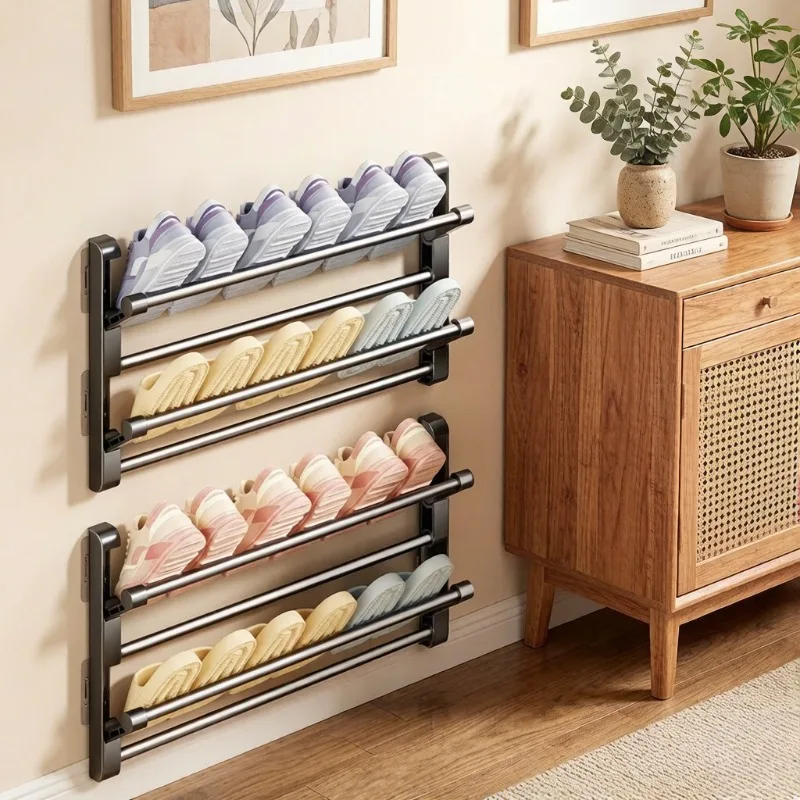 Simple Wall Mounted Shoe Rack, Bathroom Slipper Hook Holder, Drainage Storage & Drying Rack for Shoes Slippers Organizer