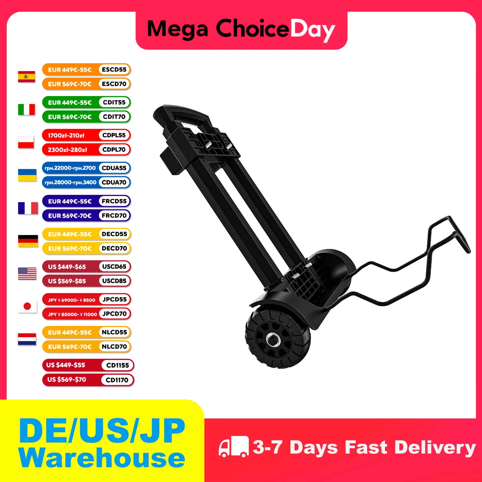 

SOLARPLAY Foldable Portable Hand Trolley Camping Equipment Roller Adjustable Handle Flat Car Home Outdoor for Power Stations