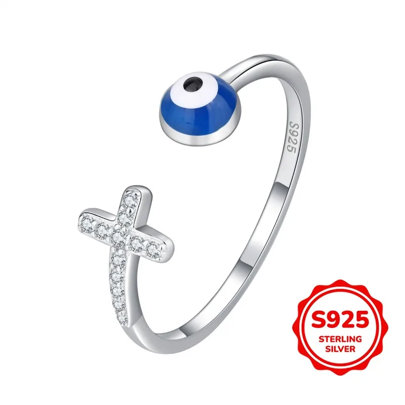 

Unique Authentic S925 Silver Open Cross Commuting Temperament Ring