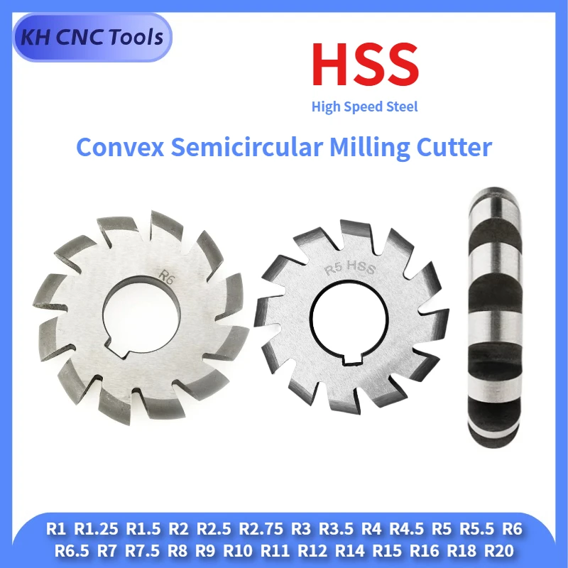 HSS Convex Semicircular Gear Milling Cutter R1-R20 Concave Arc Cutter Concave Radius Cutter Head Half Circle Groove Processing