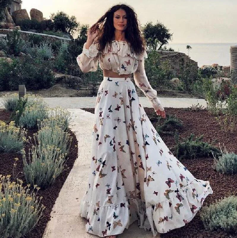 2023 European and American printed two-piece set of Bohemian skirt long skirt beach dress