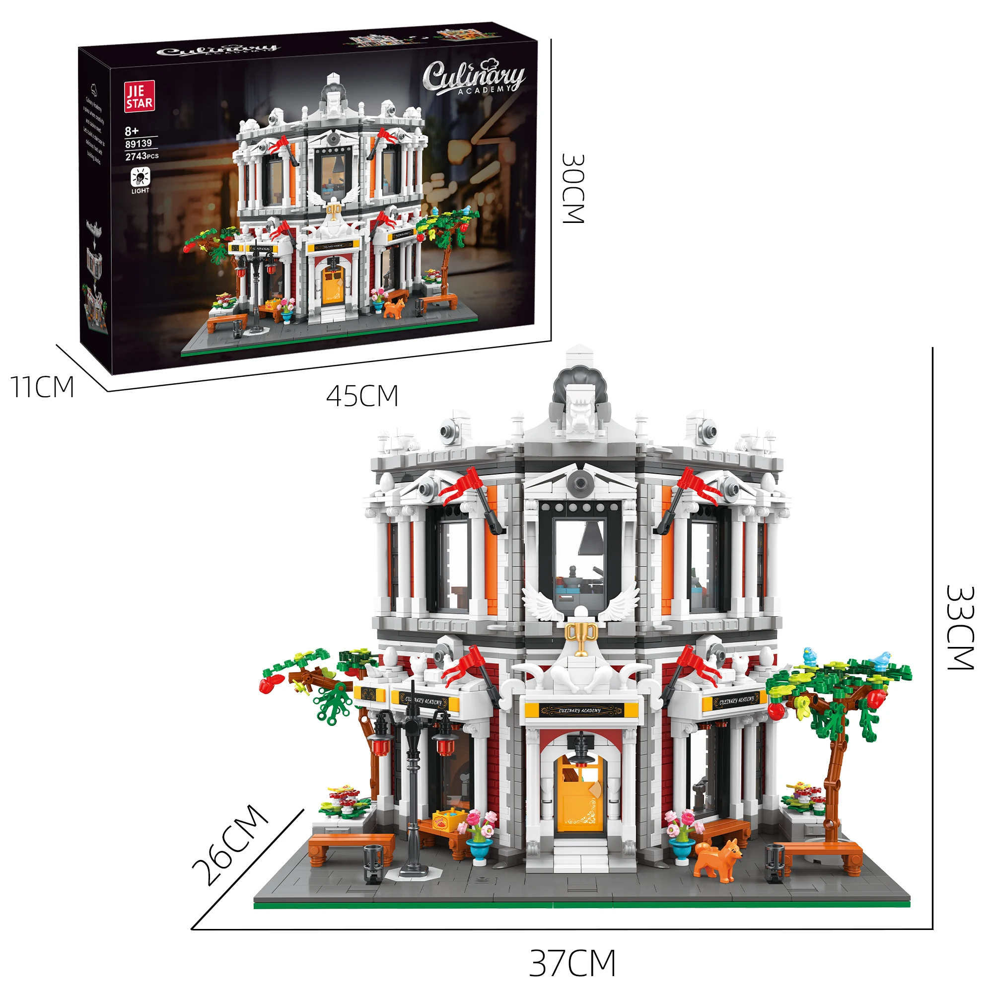 MOC 2743PCS Cooking Academy Urban Architecture Street View LED Creative Model DIY Building Blocks Puzzle Toys Gift