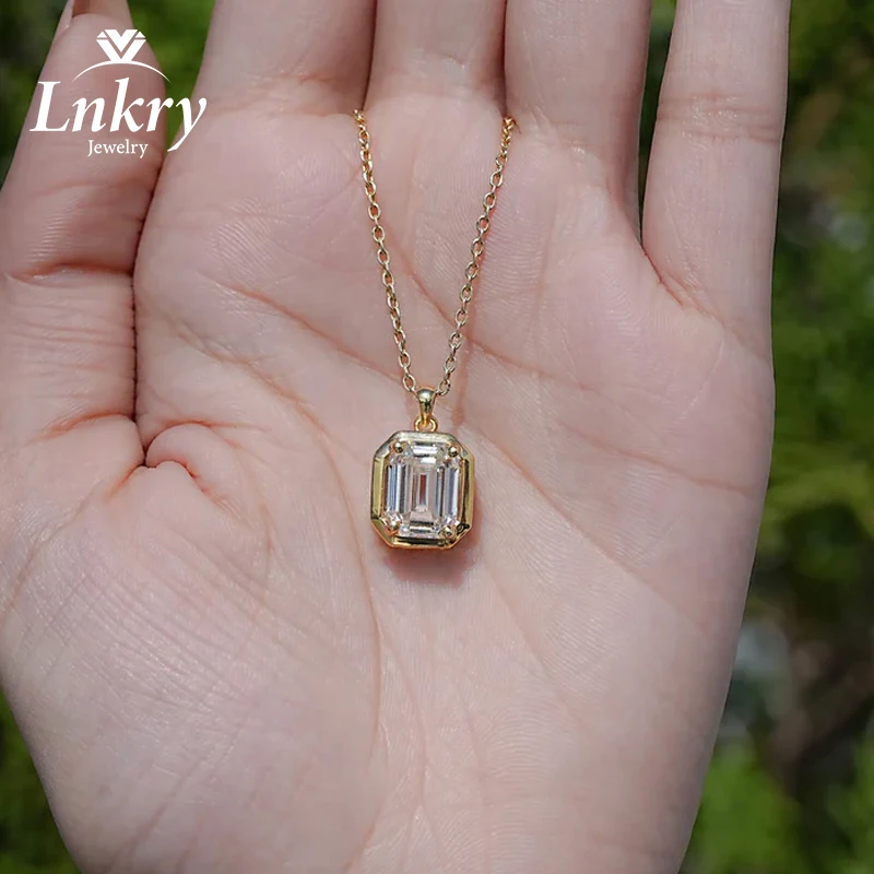 

Lnkry 8x10mm Emerald Cut Moissanite Pendant Necklace Trendy Solitaire Lab Diamond Necklaces For Women 2026 Trend Jewellery Gift