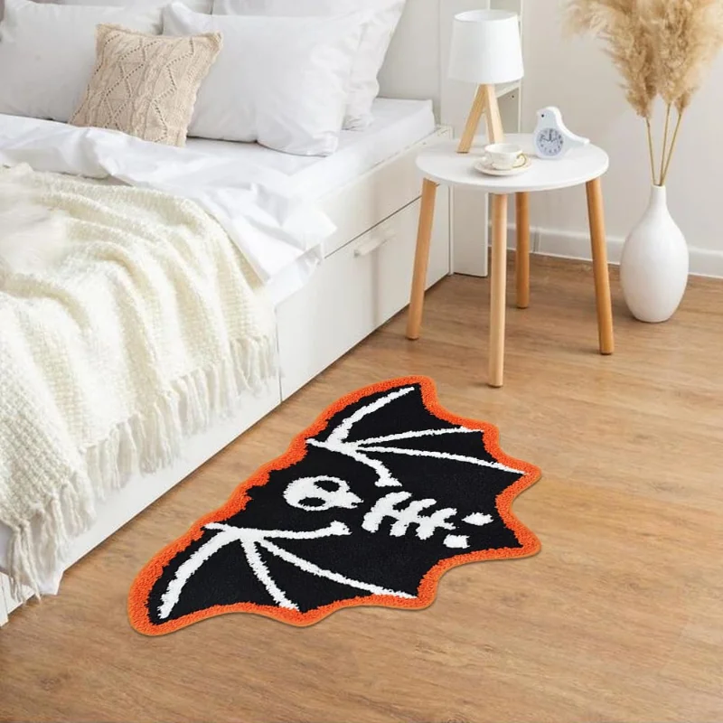 VIKAMA Halloween Bat Floor Mat Gothic Spirit Soft Fluffy Non Slip Living Room Bedroom Halloween Home Decor
