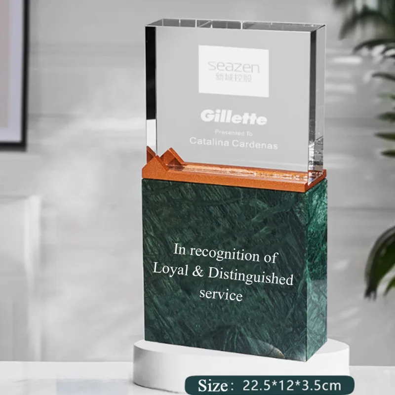 Custom Marble Crystal Trophy Creative Metal Peak Award for Team Champions Excellent Employee Annual Meeting Medal Free Engraving