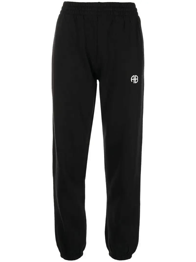 Jesienno-zimowe nowe europejskie i amerykańskie damskie AB Classic Logo Printed Black Lining Grab Fleece Straight Leg Elastic Pants