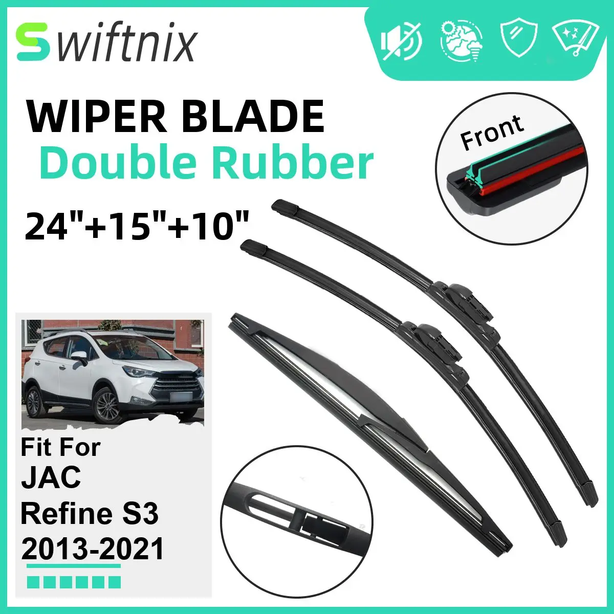 

Двойные резиновые автомобильные дворники для JAC Refine S3 2013-2021, стеклоочистители, резиновые автомобильные аксессуары 2017 2018 2019 2020 2021