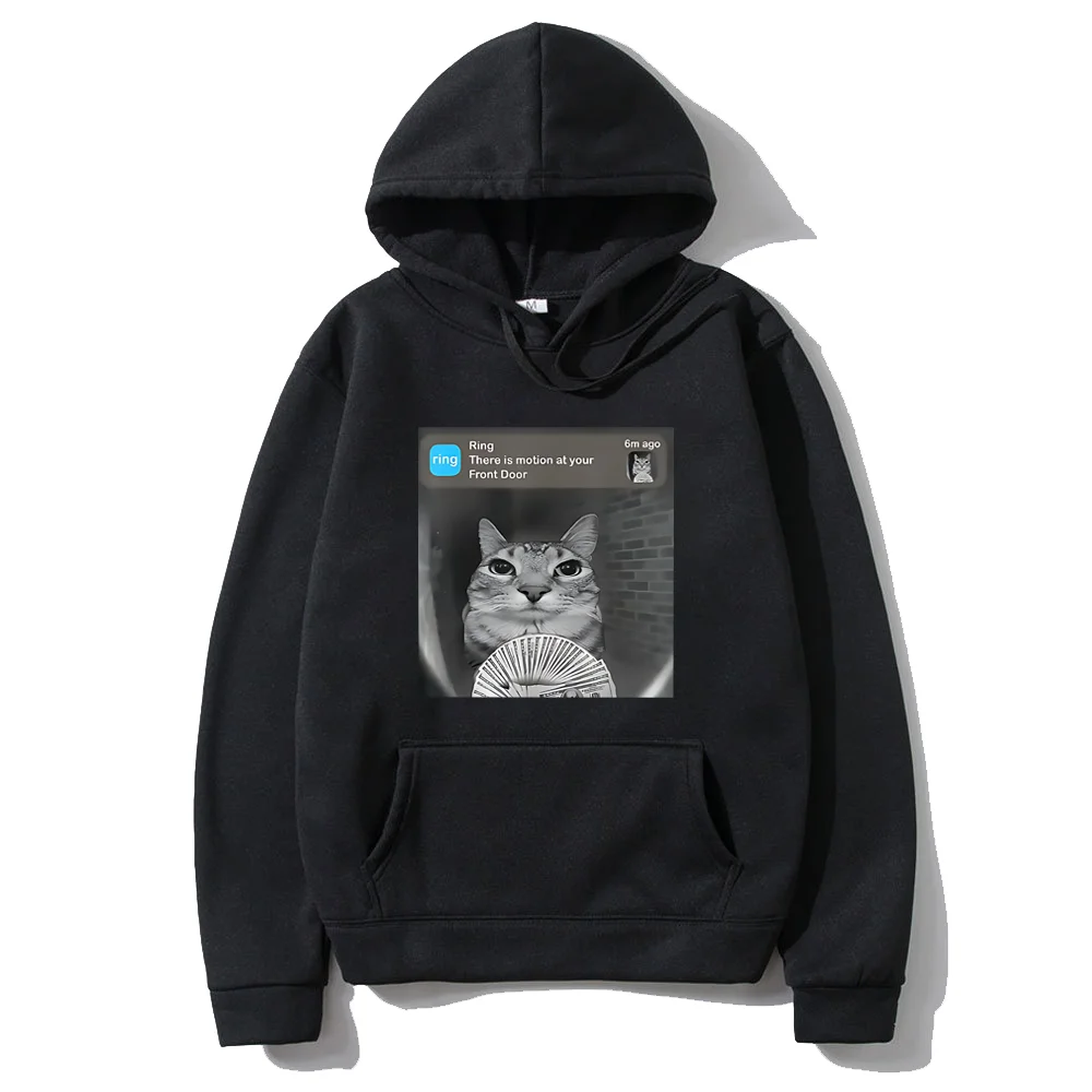 There Is Motion At Your Front Door Funny Silly Cat Meme Hot Hoodie Men Women's Fleece vintage Sweatshirt Autumn Casual pullovers
