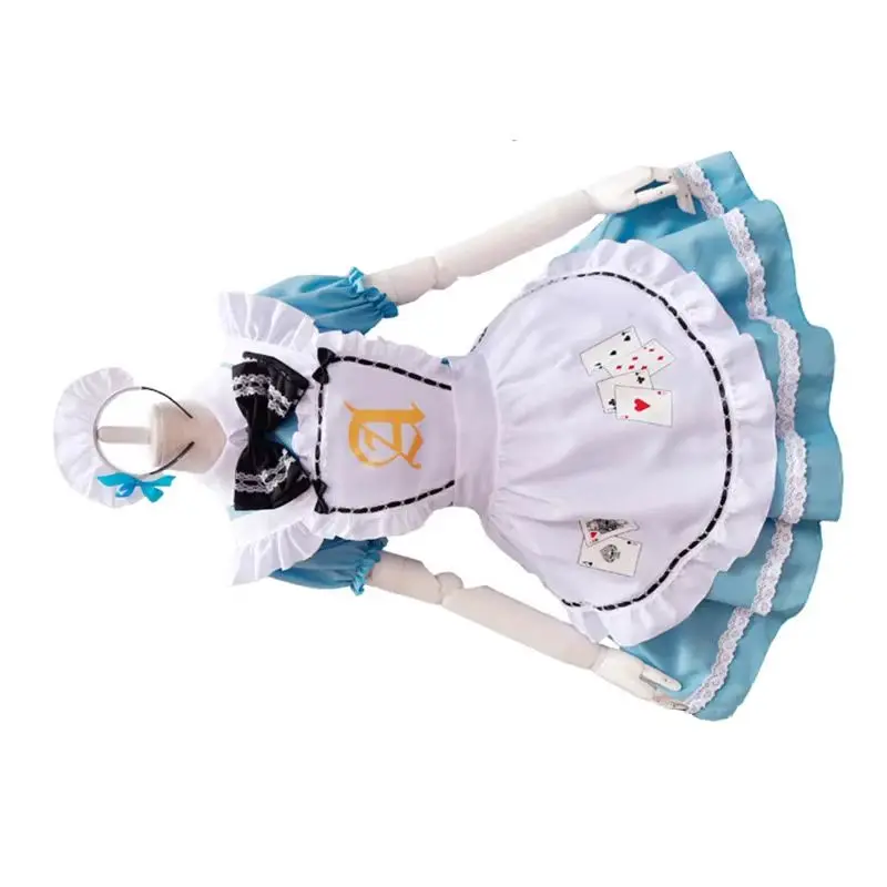 

Blue Alice Playing Cards Lolita Maid Dress Costumes Cosplay For Girls Woman Waitress Alice Poker Maid Party Stage Costume