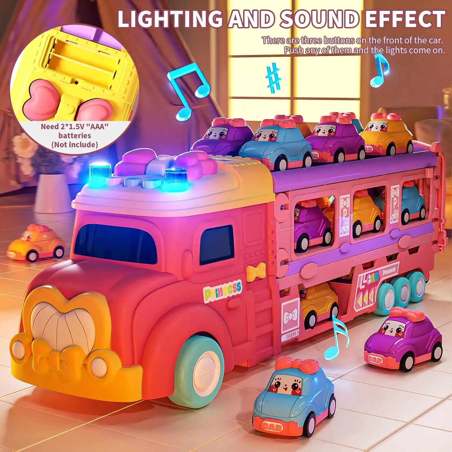 Toddler Toys for Girls Transport Truck Car Toys Ejection Cars Race Track Folding Car Carrier for Kids Christmas Birthday Gifts