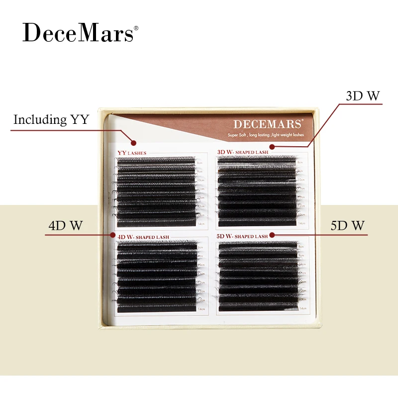 Conjunto de extensão de cílios DeceMars (comer YY, 3D W, 4DW, 5D W /8-14 Mix)