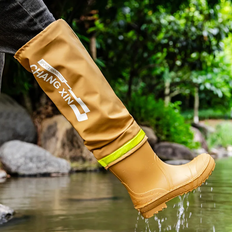 Men's Rain Boots Fashion High-Top Rain Boots for Men Long-Tube Waterproof Work Rubber Shoes Men's Non-Slip Outdoor Fishing Boots