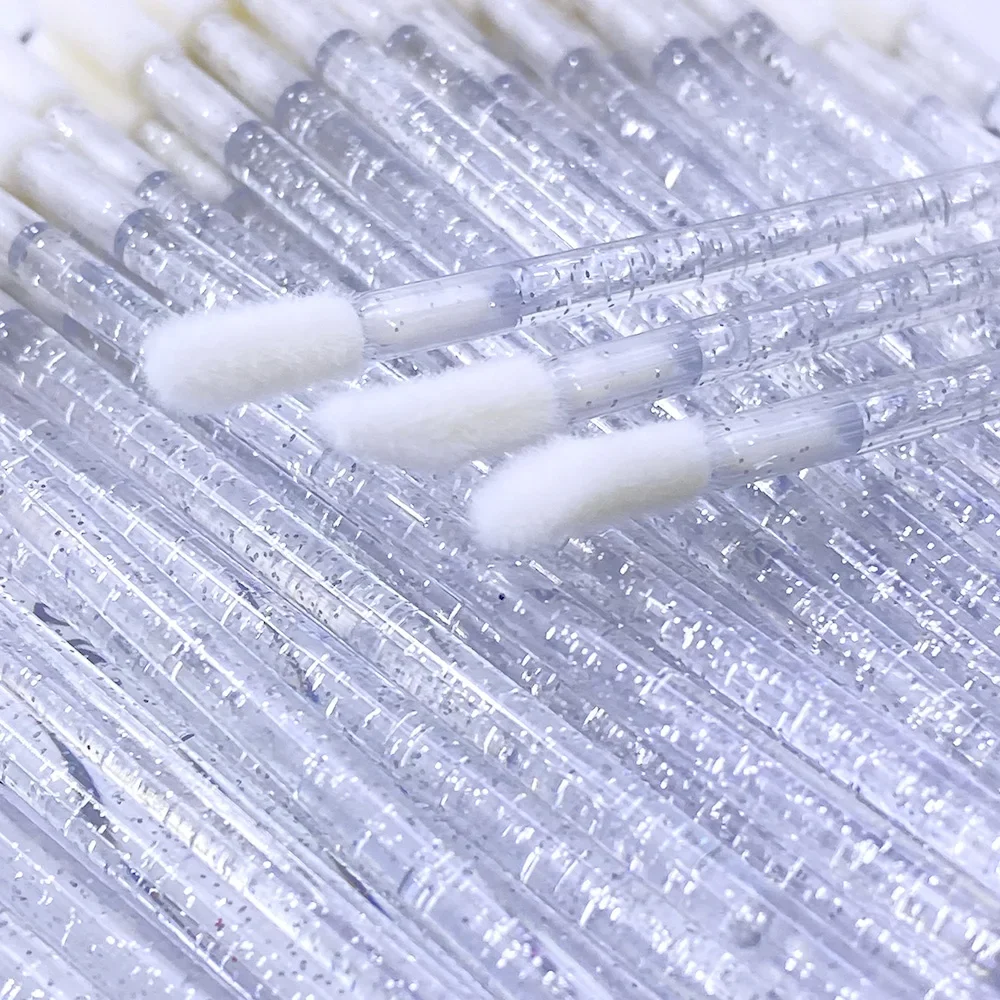 50 個クリスタルリップブラシまつげアプリケーターマスカラワンドブラシリップステッカーワンドメイクアップツールまつげエクステンション用品