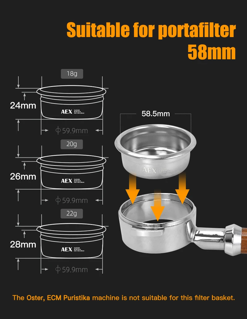 Kaffee Filter Korb 58MM AEX Präzise 18g 22g Puck Bildschirm Für Boden Siebträger Espresso Maschine Zubehör barista Werkzeuge – Detail 9