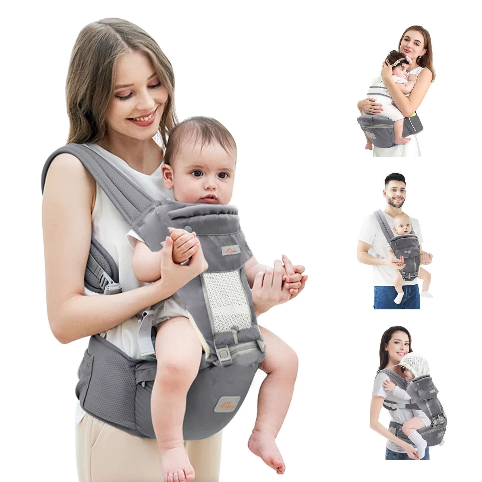 Baby Carrier, Baby Carriers from Newborn to Toddler, 6 in 1 Air Mesh Toddler Carrier for 0-36 Months, Front and Back, Grey