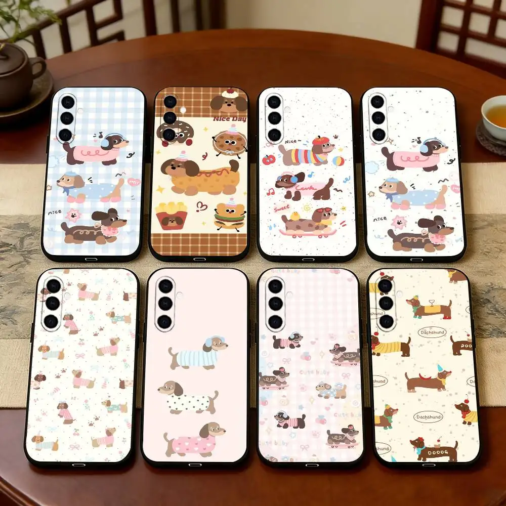 Cute Dachshund Cartoon Phone Case For Samsung Galaxy A73,A72,A71,A70,A53,A52,A51,Others Soft Black Cover