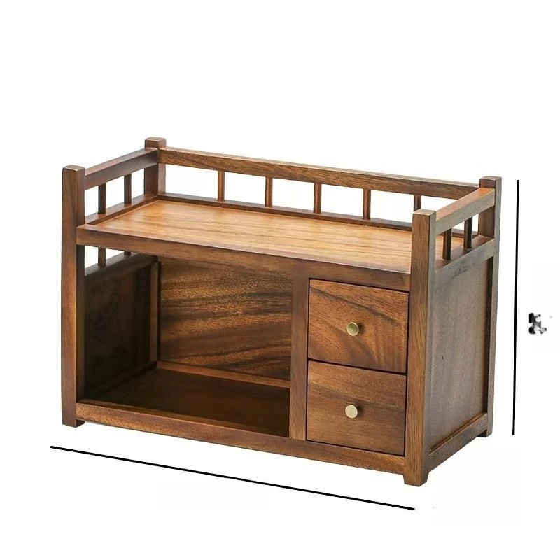 

Walnut double pumping storage rack, desktop solid wood rack, new Chinese teacup teapot display rack