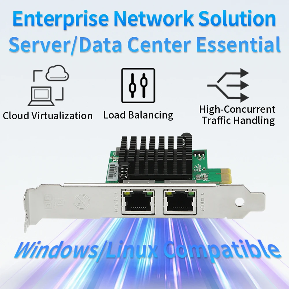 Intel I350-T2 Chip 2 Ports PCIe x1 Gigabit Ethernet Network Card Dual RJ45 Server Internal NIC 10/100/1000Mbps for Desktop PC