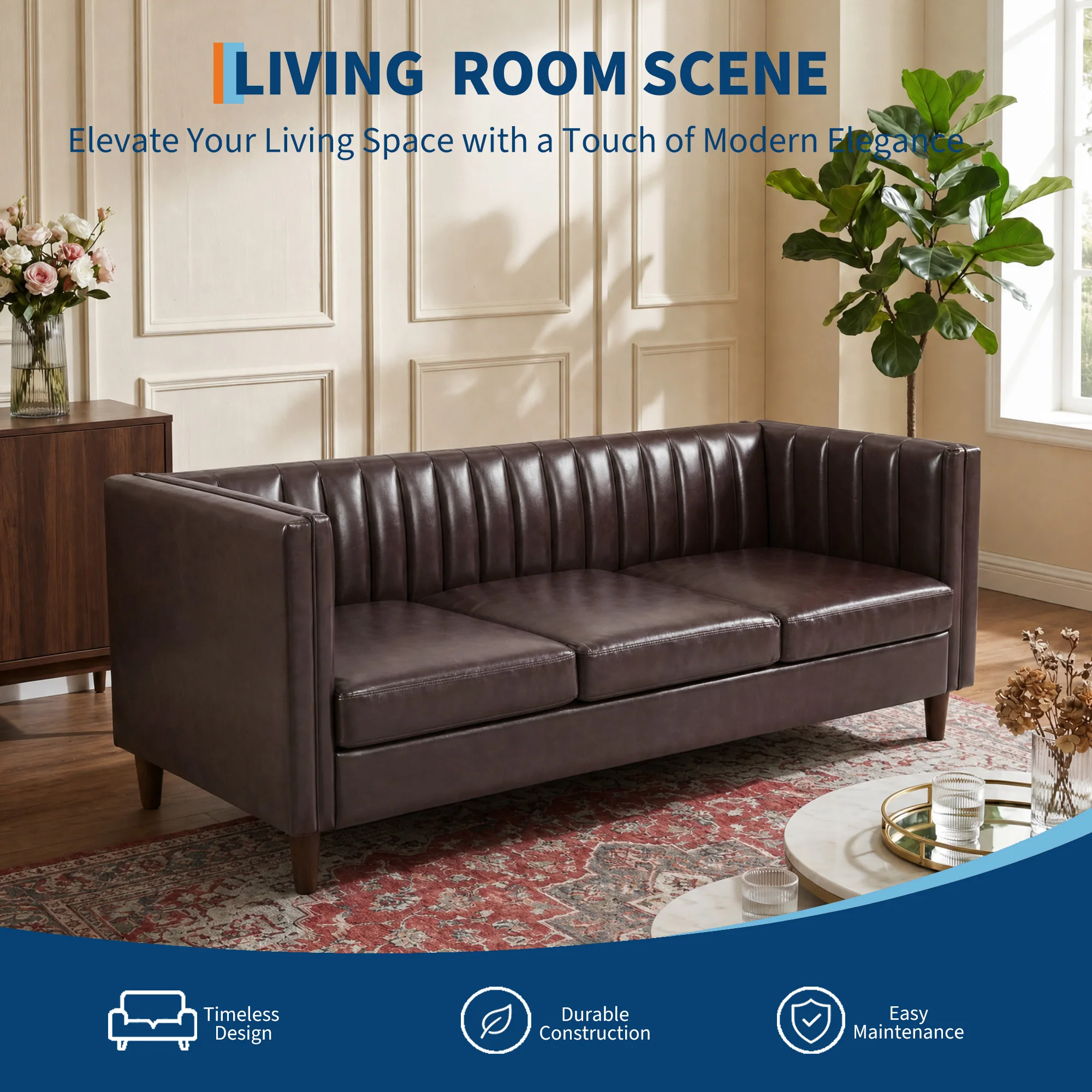 PU Leather 3-Seater Sofa 3