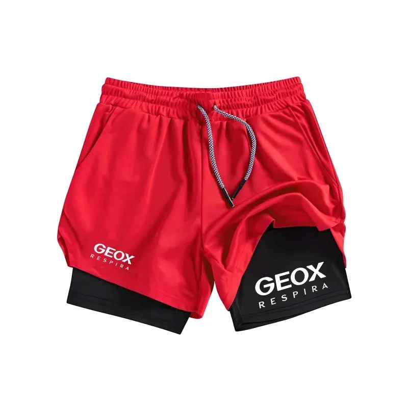 

Мужские быстросохнущие дышащие спортивные шорты GEOX с буквенным принтом, двухслойная повседневная одежда для бега «два в одном»