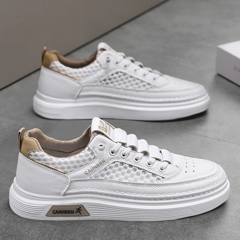 

Мужские дышащие туфли с тонкой сеткой и дезодорантом, модные и универсальные спортивные повседневные белые кроссовки