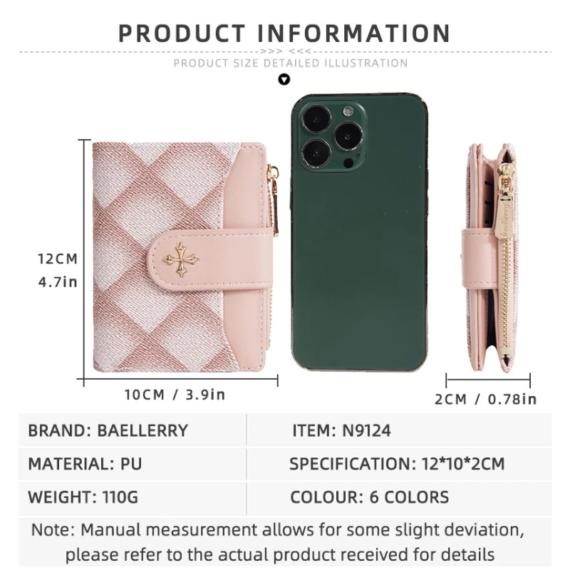 New Women'S Short Purse Small Fragrance Style Two Fold Zero Purse Fashion Diamond Grid Card Holder Woman