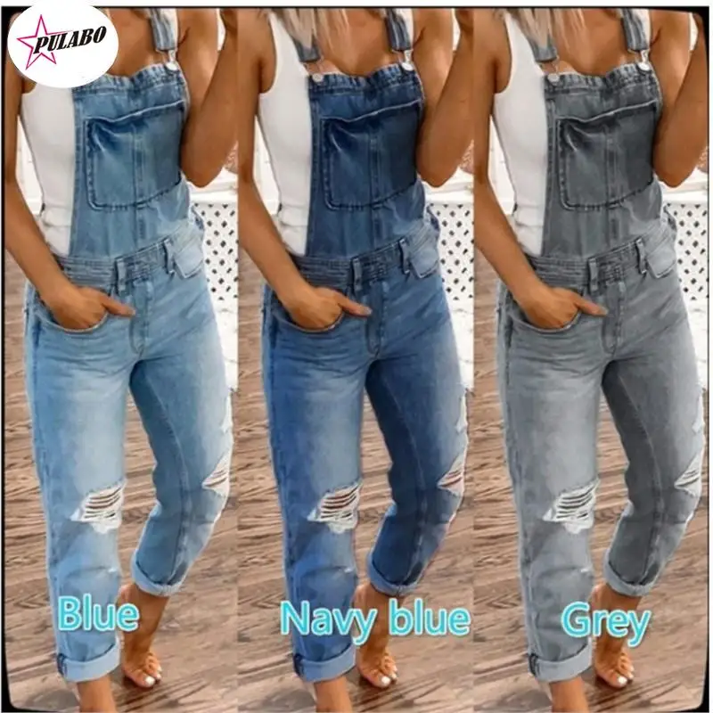 

PULABO y2k Casual Boyfriend Ripped Jeans Jumpsuit Romper Women Pants Hole Sleeveless Denim Overalls For Women