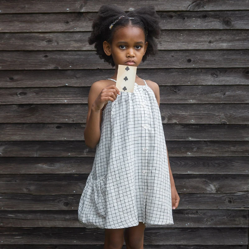 Mädchen Plaid Ärmelloses Spaghetti Strap Kleid 2023 Sommer Neue Baby Mädchen Casual Lose Elastische Taschen Prinzessin Kleider TZ106 – Detail 2