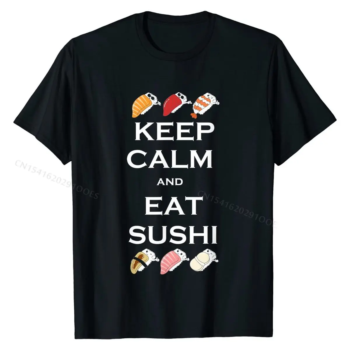 T-Shirt, Japanese Foodie, Keep Calm and Eat Sushi Men's Faddish Casual Tops & Tees Cotton Top T-shirts Custom