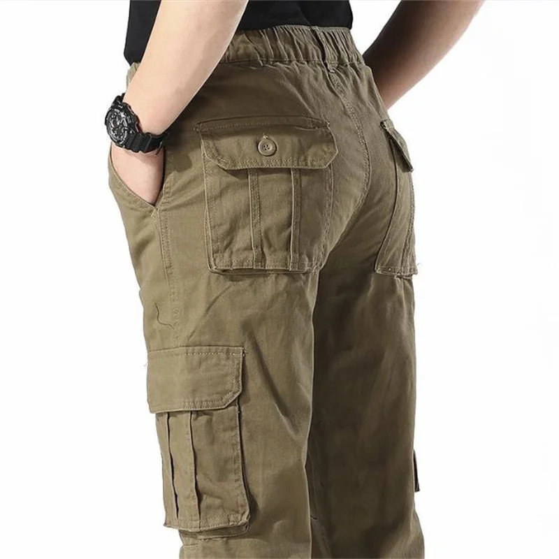 Spring Autumn Casual Pants Men's Loose Straight Fit Pure Cotton Multi-Pocket Durable Workwear Stylish Versatile Outdoor Pants