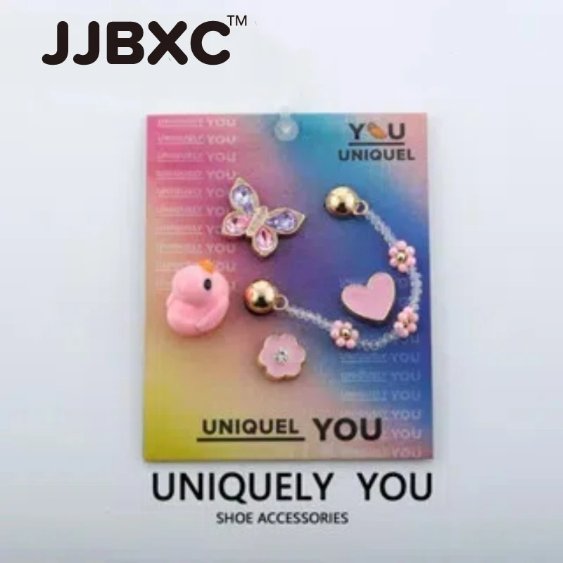 JJBXC charms set Shoe Buckle and Accessories (with Cardboard) Pink Metal Flower Cute Duck Series