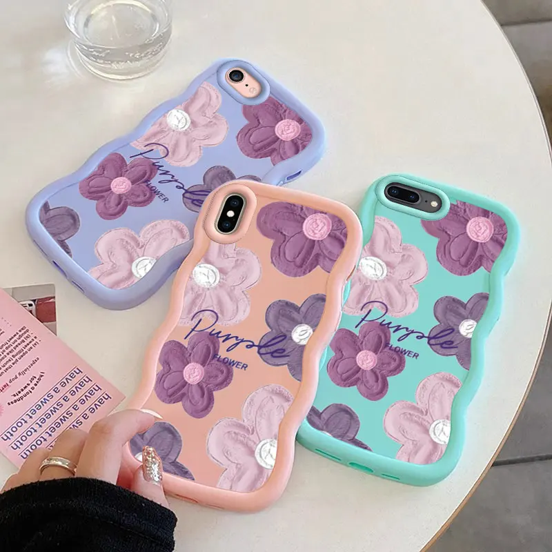 Flower Fashion  Macalong Phone Case for iPhone 7 8 PLUS SE 2020 2022 X XS MAX Soft Cover Wavy edged Shockproof Coque Girl Shell