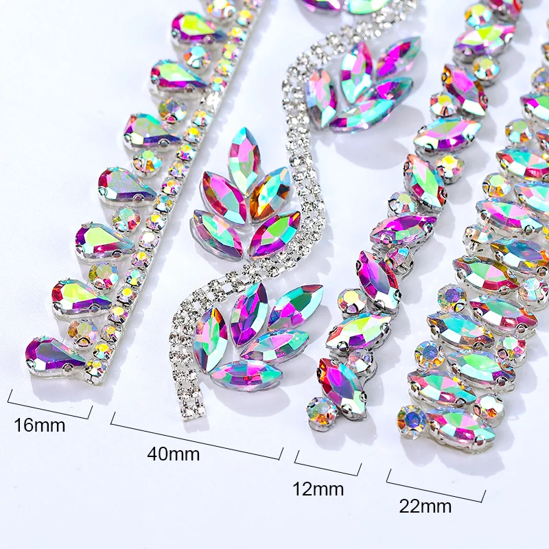 QIAO adorno de diamantes de imitación cristal AB cinta de fijación en caliente malla brillante apliques de diamantes de imitación embellecedor para vestido decoración de boda artesanía DIY