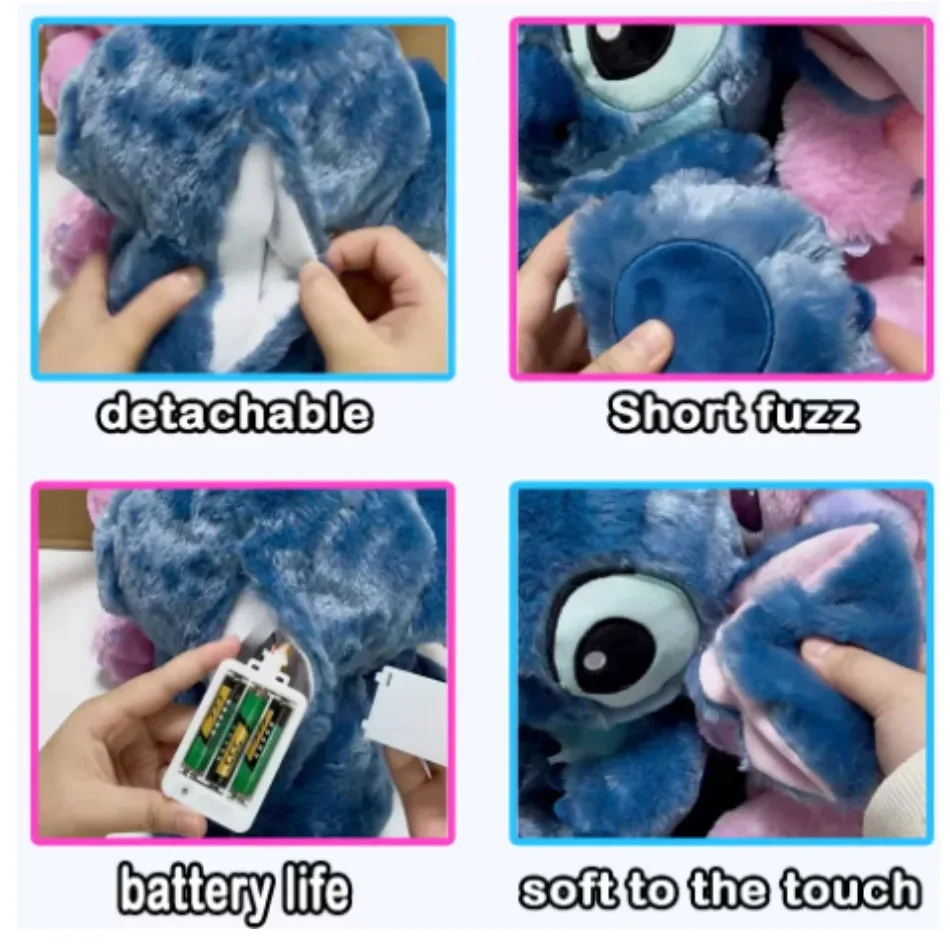 Disney Lilo&Stitch Plush Doll Breath Child Peluche Kawaii Soothes Toy Anime Baby Music Light Sleep Toys Pink Stitch Kid Gifts