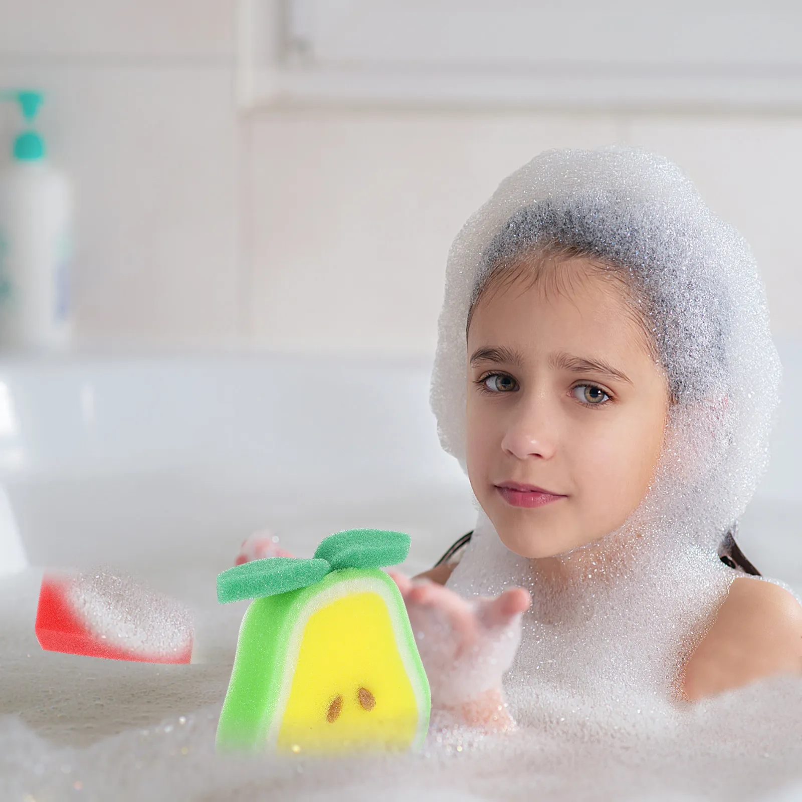 4Pcs Children Fruit Shower Balls Shower Sponges Soft Skin Scrubber Baby Bath Accessories Cartoon Design Lightweight Portable