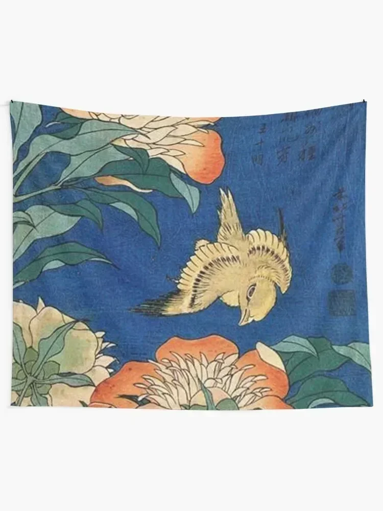 Canary & Peony - Japanese art by Katsushika Hokusai Tapestry Art Mural Wall Decoration Items Tapestry