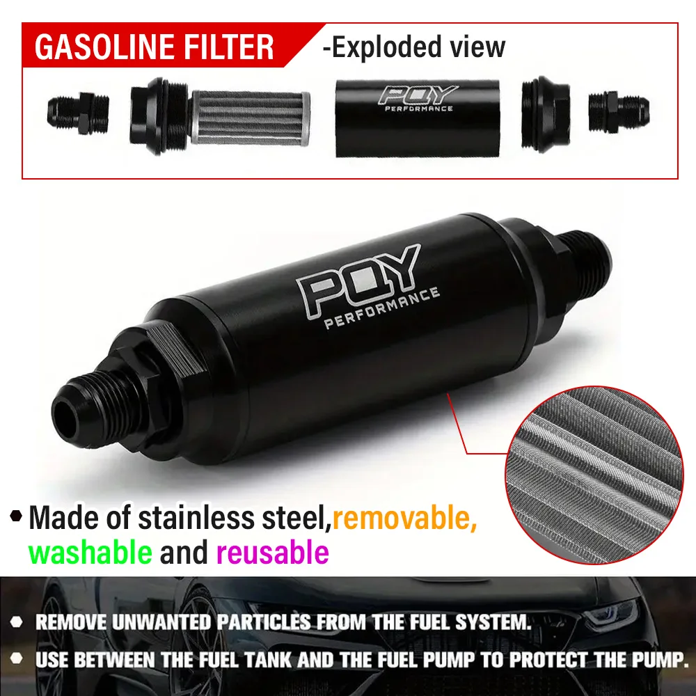 

AN6/AN8 Filter Car Racing In-Line Fuel Oil Filter With Fittings Adapter and 100 Micron Steel Element T6061 Car Accessory