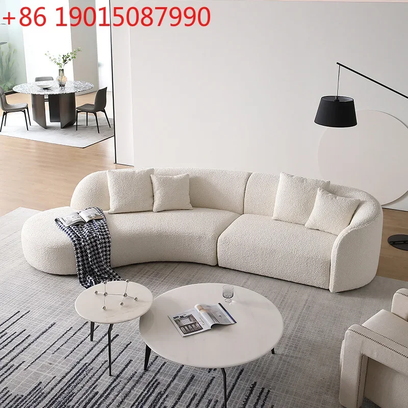

Italian minimalist lamb wool fabric sofa special-shaped Nordic simple modern moon curved sofa free combination