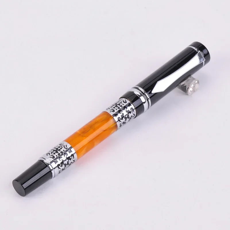 BOOKWORM 675 High Quality Silver Flower Amber Celluloid Rollerball Pen Office Stationery School Supplies Ballpoint Pen