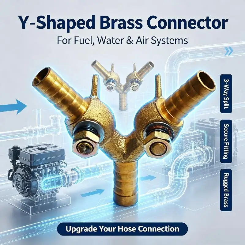 Y Shaped Brass 3 Way Shut Off Valve 8mm 10mm Barbed Fitting for Small Engine Fuel Air Gas Line Control