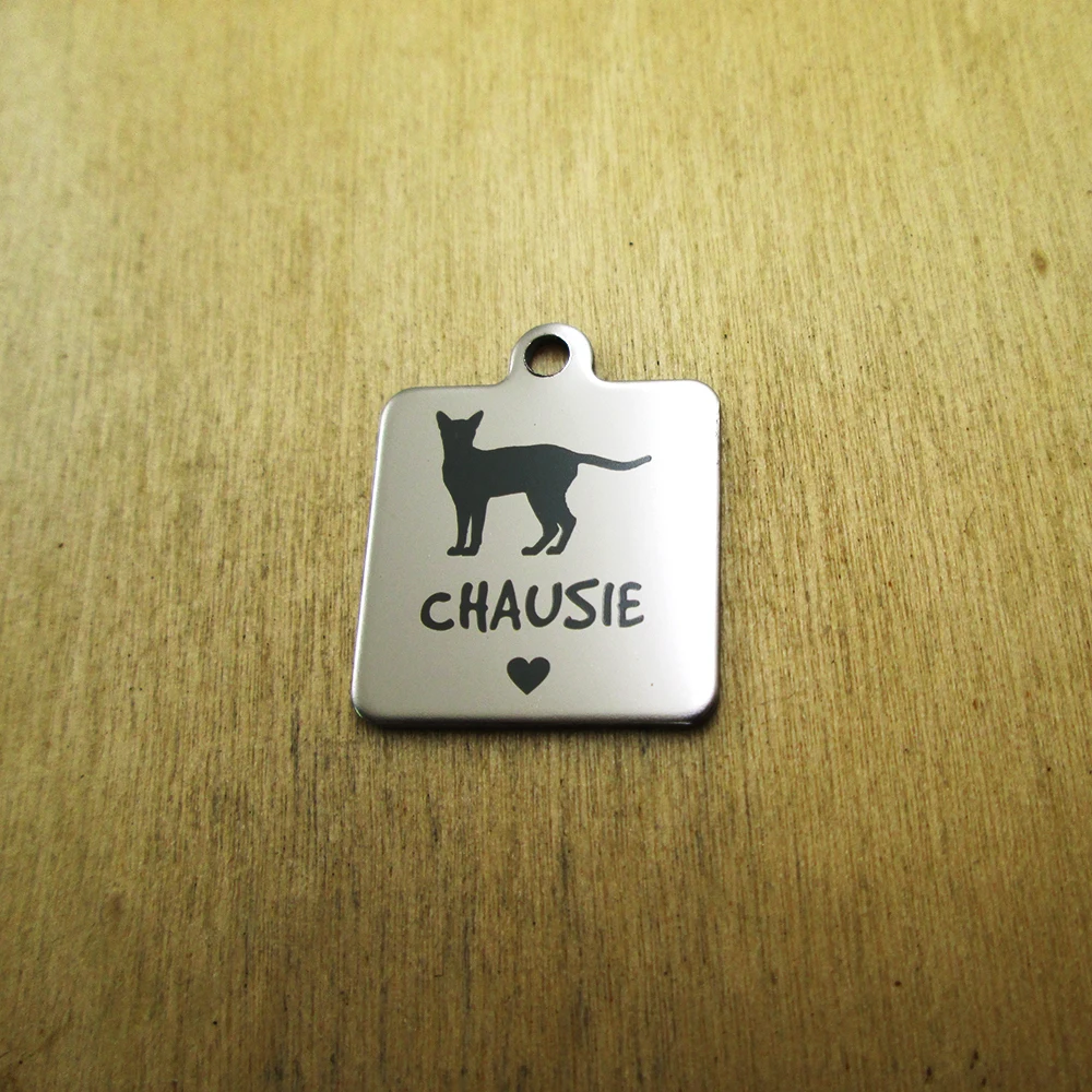 20pcs--Chausie pet mimi stainless steel charms Laser Engraved DIY Charms Pendants